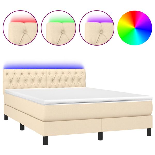 vidaXL Box spring postel s matrac&iacute; a LED kr&eacute;mov&aacute; 140x190 cm textil