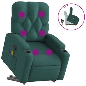 vidaXL Zvedac&iacute; mas&aacute;žn&iacute; polohovac&iacute; křeslo tmavě zelen&eacute; textil