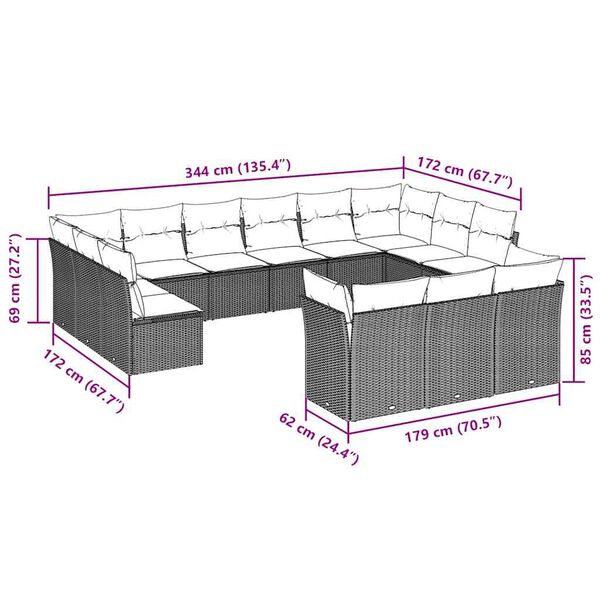 vidaXL 13d&iacute;ln&aacute; zahradn&iacute; sedac&iacute; souprava podu&scaron;ky světle &scaron;ed&aacute; polyratan