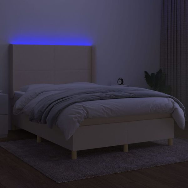 vidaXL Box spring postel s matrac&iacute; a LED kr&eacute;mov&aacute; 140x190 cm textil