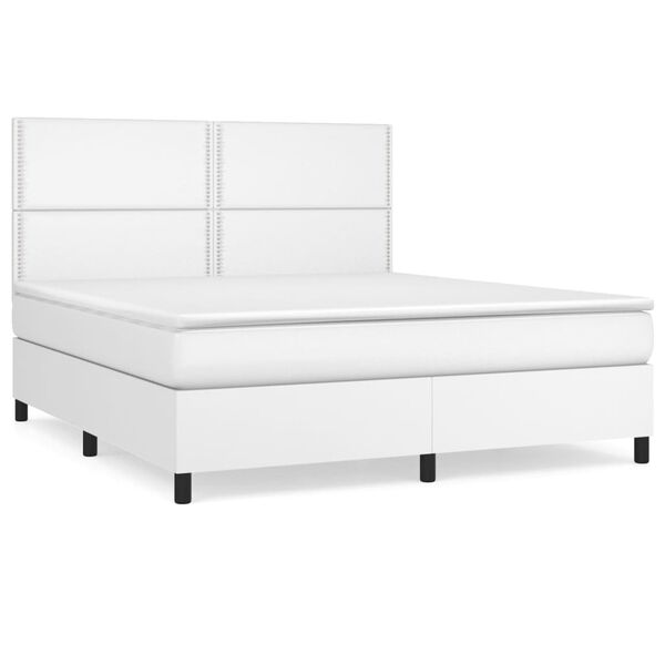 vidaXL Box spring postel s matrac&iacute; b&iacute;l&aacute; 160x200 cm uměl&aacute; kůže