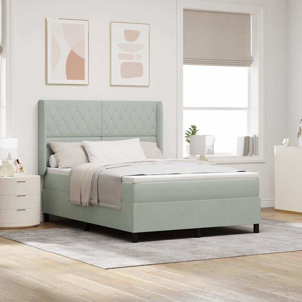 vidaXL Postel s boxspringem s matrac&iacute; Světle &scaron;ed&aacute; 160 x 200 cm samet