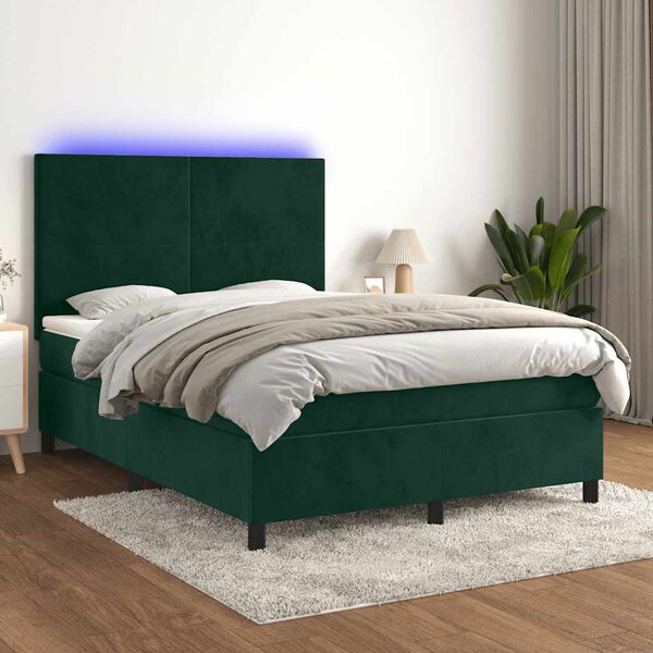 vidaXL Box spring postel s matrac&iacute; a LED tmavě zelen&aacute; 140x200 cm samet