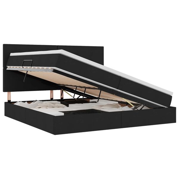 vidaXL Postel s &uacute;ložn&yacute;m prostorem a LED osvětlen&iacute;m Čern&aacute; 200 x 200 cm