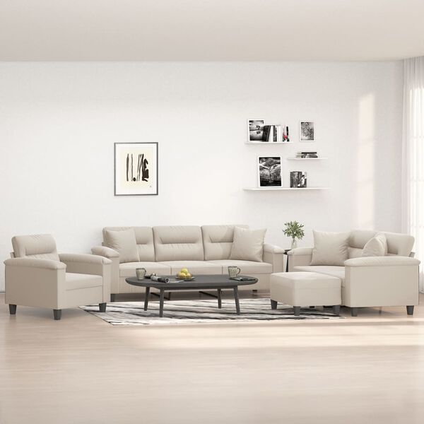 vidaXL 4d&iacute;ln&aacute; sedac&iacute; souprava s pol&scaron;t&aacute;ři kr&eacute;mov&aacute; tkanina z mikrovl&aacute;kna