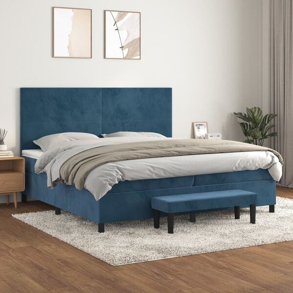 vidaXL Box spring postel s matrac&iacute; tmavě modr&aacute; 200x200 cm samet