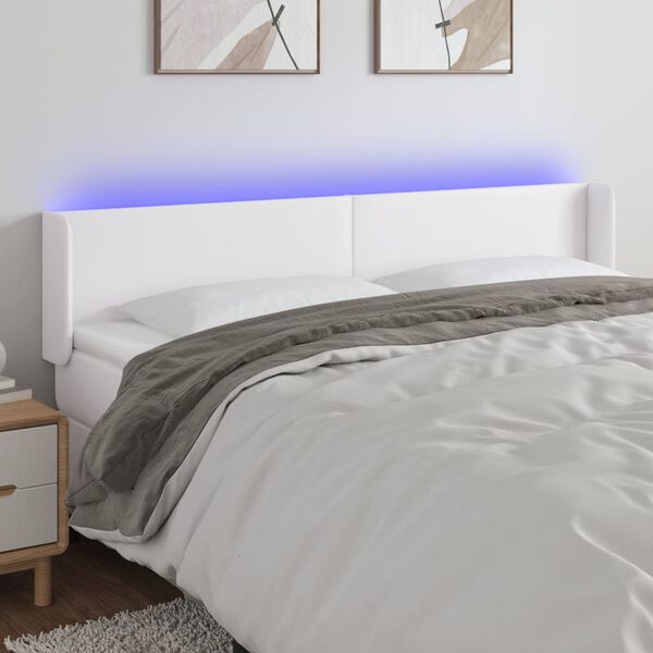 vidaXL Čelo postele s LED b&iacute;l&eacute; 183 x 16 x 78/88 cm uměl&aacute; kůže