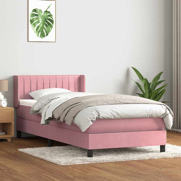 vidaXL Box spring postel s matrac&iacute; růžov&aacute; 100x210 cm samet