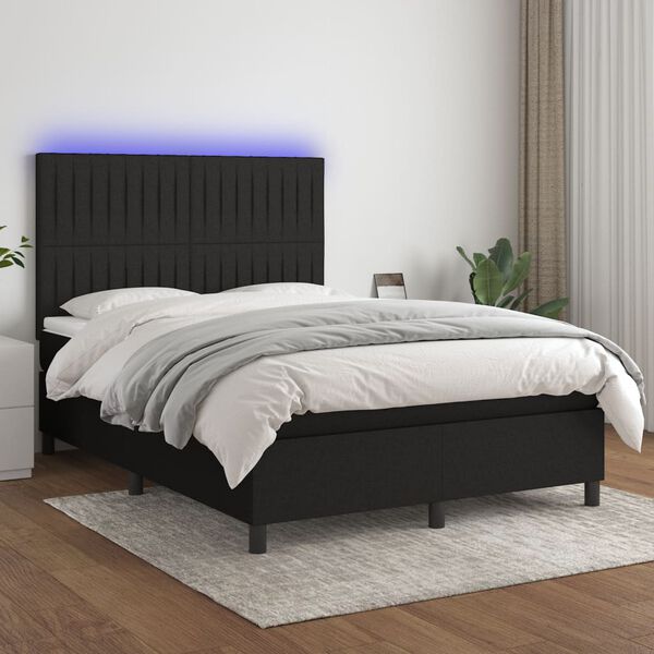 vidaXL Box spring postel s matrac&iacute; a LED čern&aacute; 140x190 cm textil