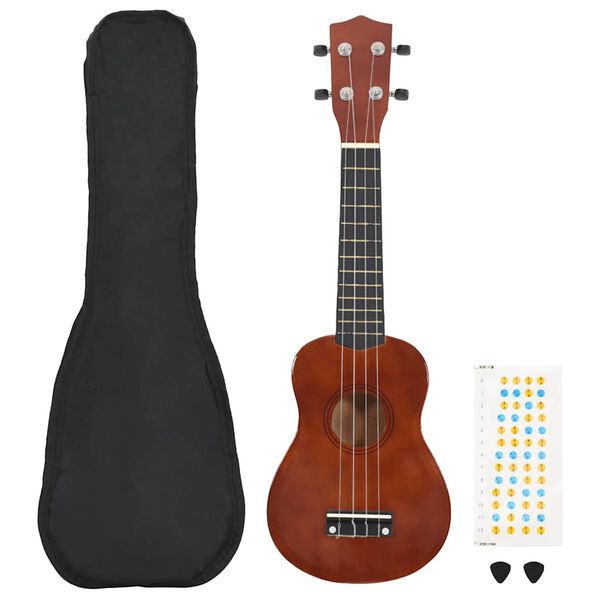 vidaXL Set sopr&aacute;nov&eacute; ukulele s obalem pro děti tmav&eacute; dřevo 23"