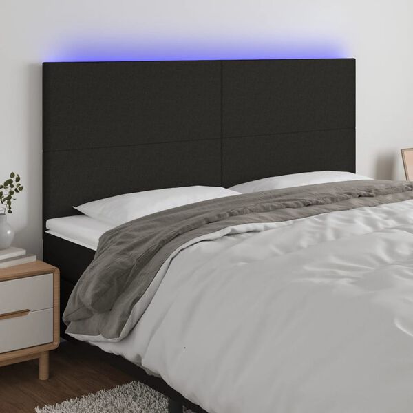vidaXL Čelo postele s LED čern&eacute; 160x5x118/128 cm textil
