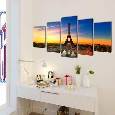 Sada obrazů, tisk na plátně, Eiffelova věž, 100 x 50 cm