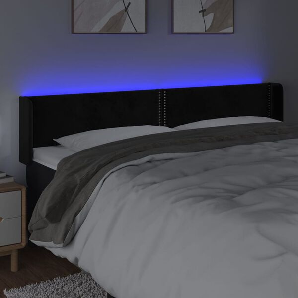 vidaXL Čelo postele s LED čern&eacute; 163 x 16 x 78/88 cm samet