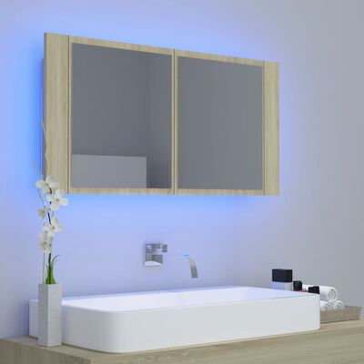 vidaXL LED koupelnové zrcadlo dub sonoma 90 x 12 x 45 cm akrylové