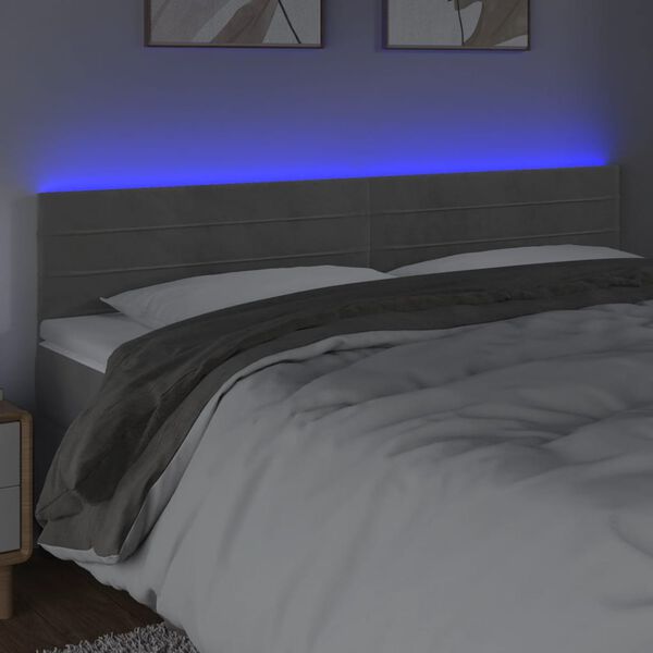 vidaXL Čelo postele s LED světle &scaron;ed&eacute; 160x5x78/88 cm samet