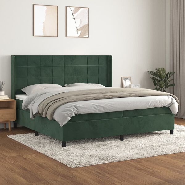 vidaXL Box spring postel s matrac&iacute; tmavě zelen&aacute; 200x200 cm samet