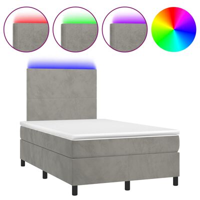 vidaXL Box spring postel s matrací a LED světle šedá 120x200 cm samet
