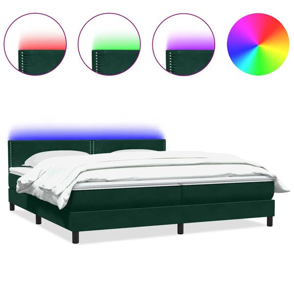 vidaXL Box spring postel s matrac&iacute; a LED tmavě zelen&aacute; 200x210 cm samet