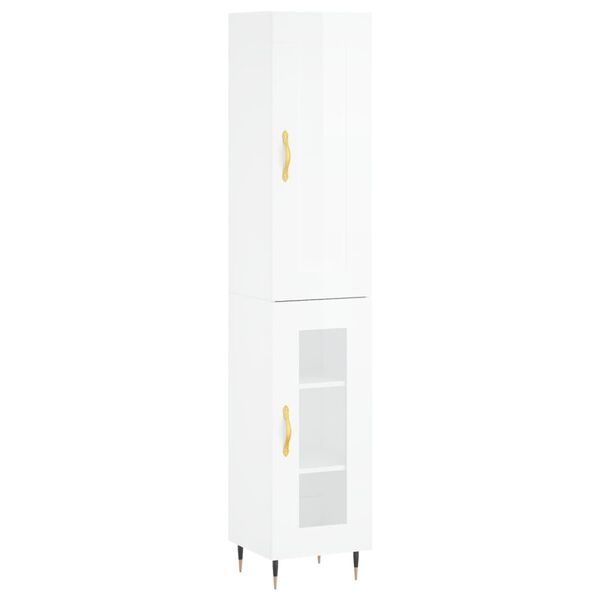 vidaXL Skř&iacute;ň highboard b&iacute;l&aacute; s vysok&yacute;m leskem 34,5x34x180 cm kompozit