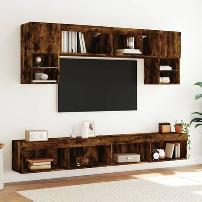 vidaXL 6dílná obývací stěna s LED kouřový dub kompozitní dřevo