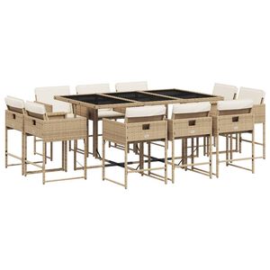 vidaXL 11d&iacute;ln&yacute; zahradn&iacute; j&iacute;deln&iacute; set s podu&scaron;kami b&eacute;žov&yacute; polyratan