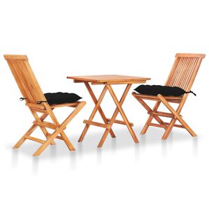 vidaXL 3d&iacute;ln&yacute; bistro set s čern&yacute;mi podu&scaron;kami masivn&iacute; teakov&eacute; dřevo