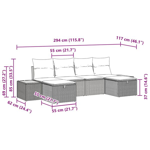 vidaXL Sada zahradn&iacute;ch pohovek 6 pcs Čern&aacute; 55 x 62 x 69 cm Poly ratan