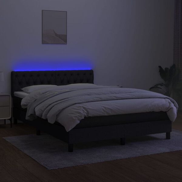 vidaXL Box spring postel s matrac&iacute; a LED čern&aacute; 140x190 cm textil