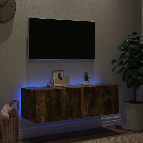 vidaXL N&aacute;stěnn&aacute; TV skř&iacute;ňka s LED osvětlen&iacute;m kouřov&yacute; dub 100x35x31 cm