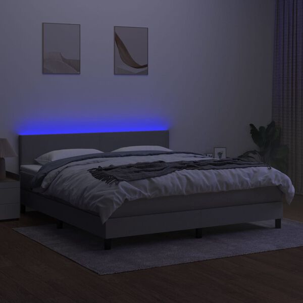 vidaXL Box spring postel s matrac&iacute; a LED světle &scaron;ed&aacute; 160x200 cm textil