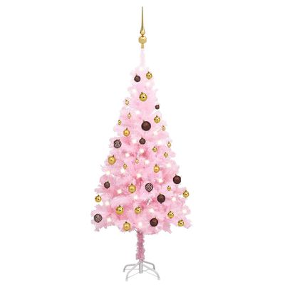 vidaXL Umělý vánoční stromek s LED a sadou koulí růžový 120 cm PVC