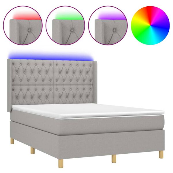 vidaXL Box spring postel s matrac&iacute; a LED světle &scaron;ed&aacute; 140x200 cm textil