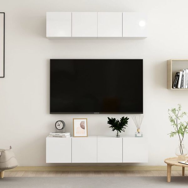 vidaXL TV skř&iacute;ňky 4 ks b&iacute;l&eacute; s vysok&yacute;m leskem 60x30x30 cm dřevotř&iacute;ska