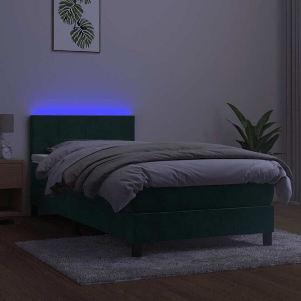 vidaXL Box spring postel s matrac&iacute; a LED tmavě zelen&aacute; 90x190 cm samet