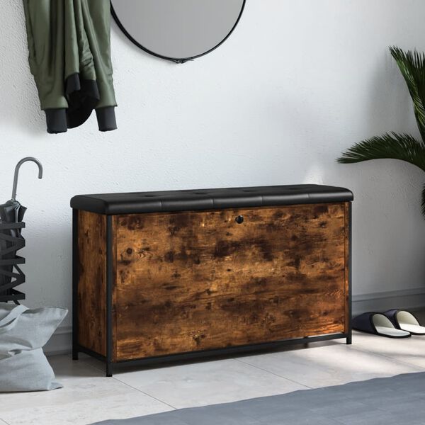 vidaXL Botn&iacute;kov&aacute; lavice s v&yacute;klopnou z&aacute;suvkou kouřov&yacute; dub 102x32x56 cm