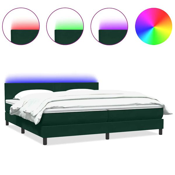 vidaXL Box spring postel s matrac&iacute; a LED tmavě zelen&aacute; 180x220 cm samet