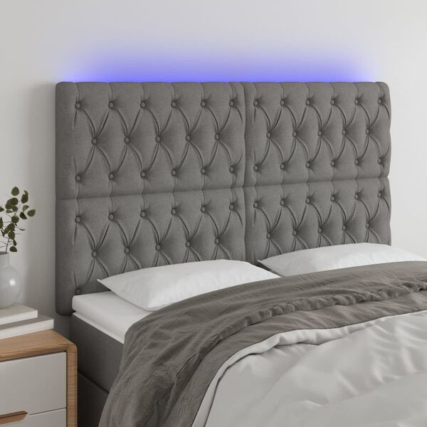 vidaXL Čelo postele s LED tmavě &scaron;ed&eacute; 160x7x118/128 cm textil