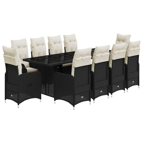 vidaXL 11d&iacute;ln&yacute; zahradn&iacute; bistro set s podu&scaron;kami čern&yacute; polyratan