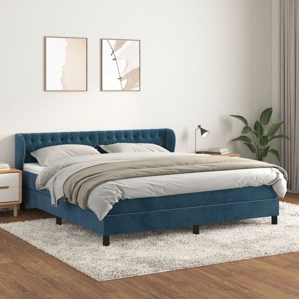 vidaXL Box spring postel s matrac&iacute; tmavě modr&aacute; 160x200 cm samet