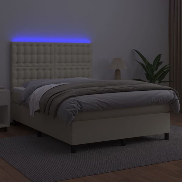 vidaXL Box spring postel s matrac&iacute; a LED kr&eacute;mov&aacute; 140x190 cm uměl&aacute; kůže