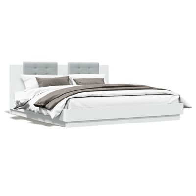 vidaXL Rám postele s čelem a LED osvětlením bílý 180x200 cm