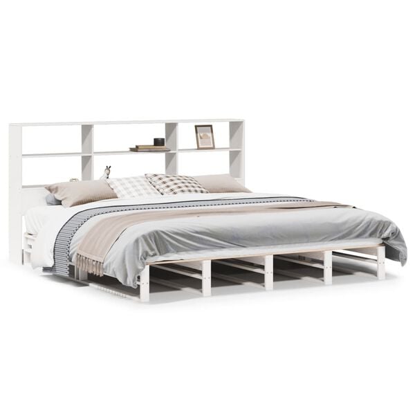 vidaXL Postel s knihovnou bez matrace b&iacute;l&aacute; 180 x 200 cm masivn&iacute; dřevo