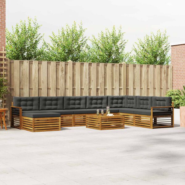 vidaXL Sedac&iacute; soupravy s pol&scaron;t&aacute;řem 9 pcs Přirozen&aacute; a Anthracitov&aacute;