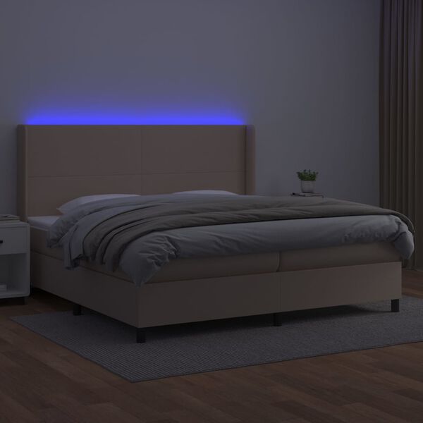 vidaXL Box spring postel matrace a LED cappuccino 200x200cm uměl&aacute; kůže