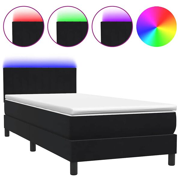 vidaXL Box spring postel s matrac&iacute; a LED čern&aacute; 90x220 cm samet