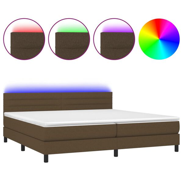 vidaXL Box spring postel s matrac&iacute; a LED tmavě hněd&aacute; 200x200 cm textil
