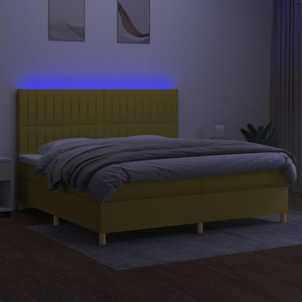 vidaXL Box spring postel s matrac&iacute; a LED zelen&aacute; 200x200 cm textil