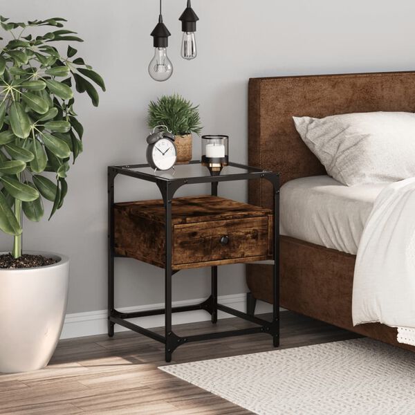 vidaXL Nočn&iacute; stolek kouřov&yacute; dub 40 x 40 x 55 cm kompozitn&iacute; dřevo