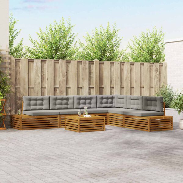 vidaXL Venkovn&iacute; pohovkov&aacute; souprava 7 Kus Př&iacute;rodn&iacute; a světle &scaron;ed&aacute;