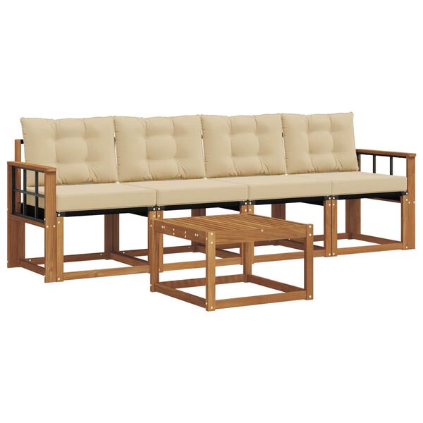 vidaXL Venkovn&iacute; pohovkov&aacute; souprava 5 pcs Přirozen&aacute; a B&eacute;žov&aacute;